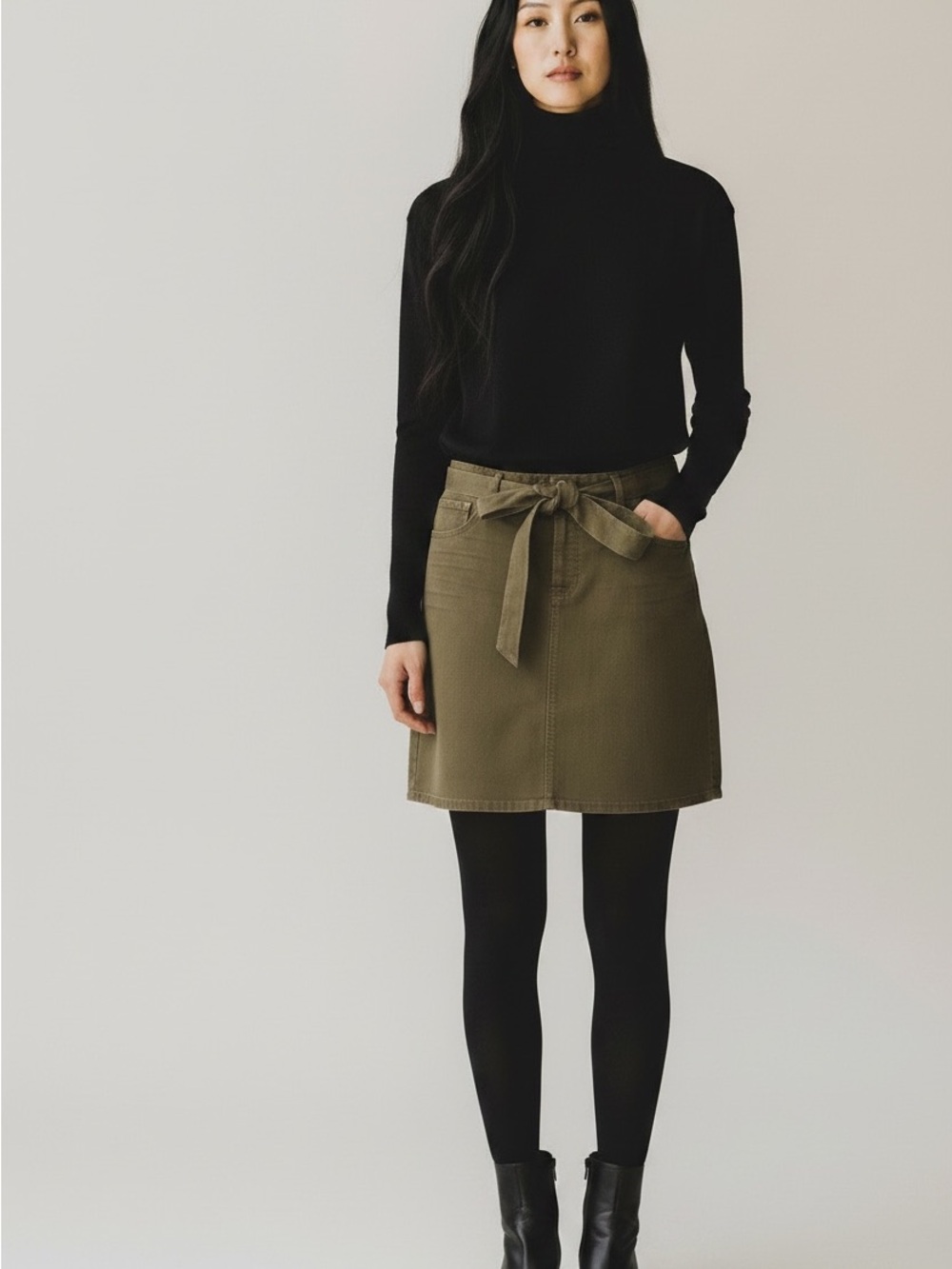 7 for All Mankind Olive Cargo Tie-Waist A-Line Skirt in heavy material NWT SZ16